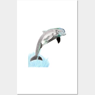 Dolphin Jumping Above the Waves- White Posters and Art